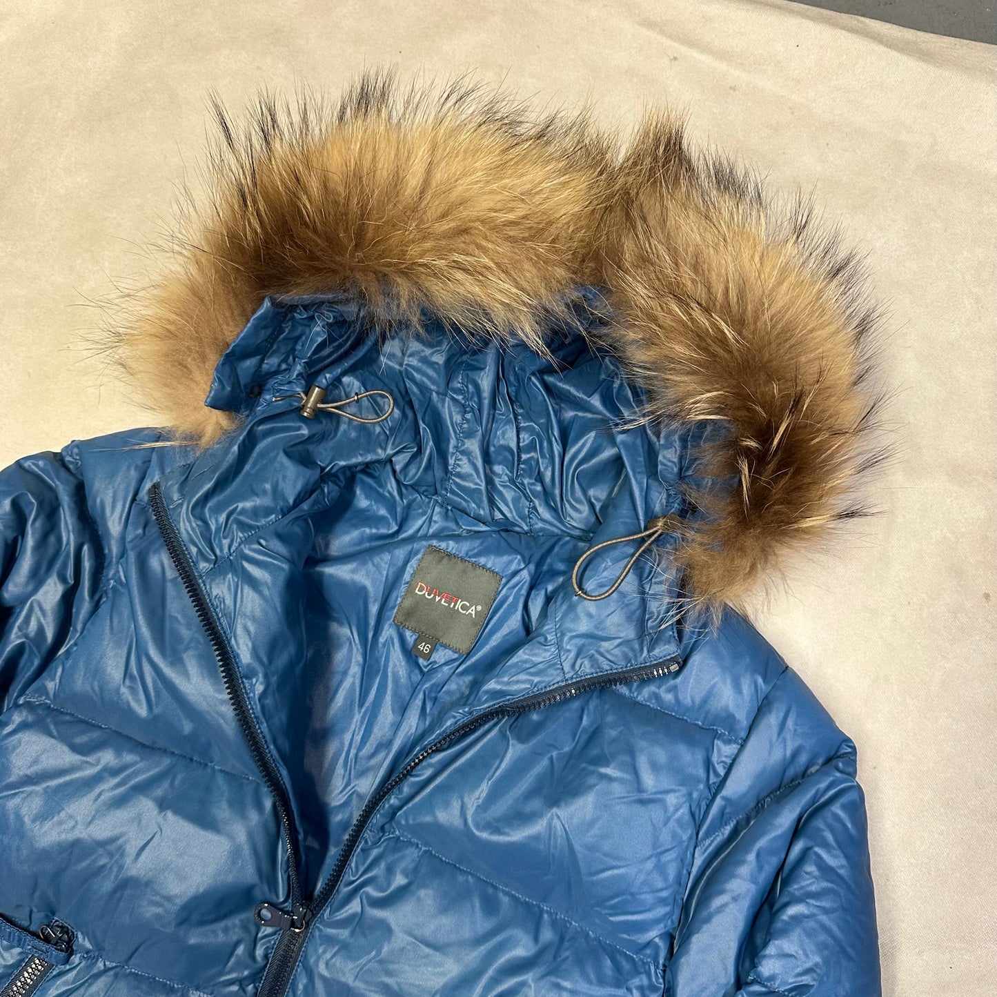 Duvetica Fur Hood Puffer Jacket In Blue ( S )