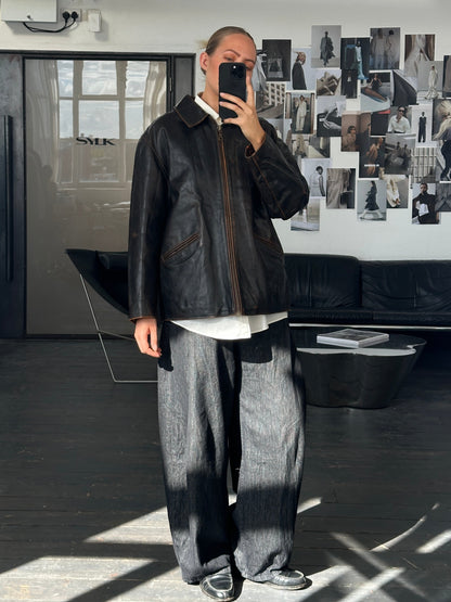 Italian Vintage 1990s Distressed Leather Jacket - L/XL