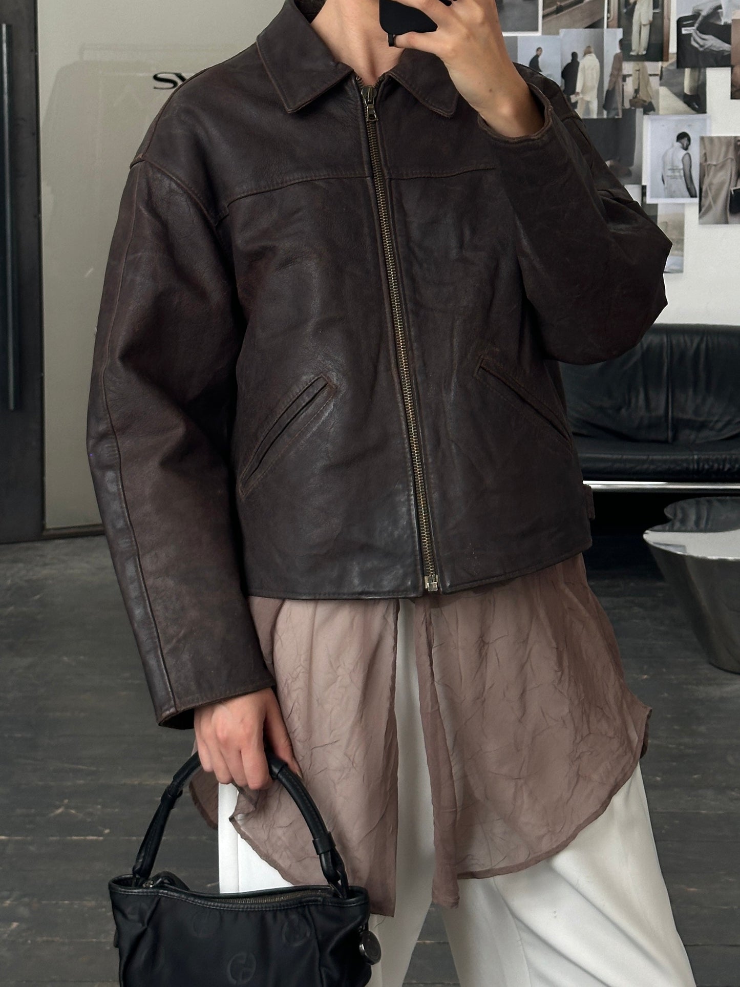 Vintage 1980s Cropped Leather Jacket - L