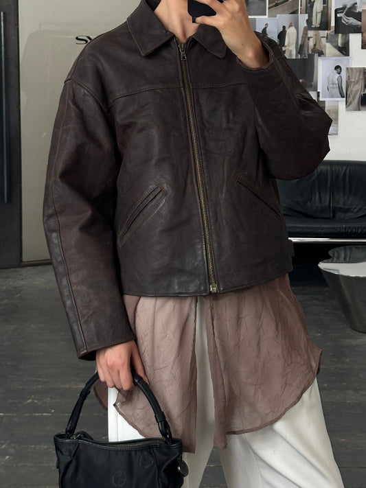 Vintage 1980s Cropped Leather Jacket - L