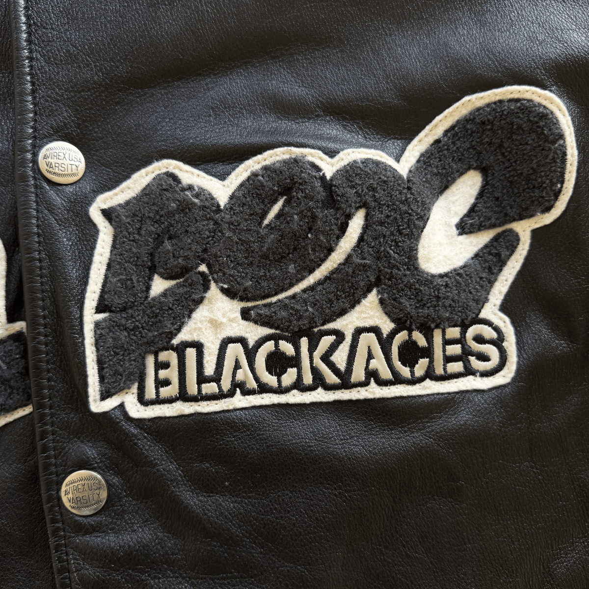 Avirex 'Black Aces' Leather Varsity Jacket - XL | XL, Black
