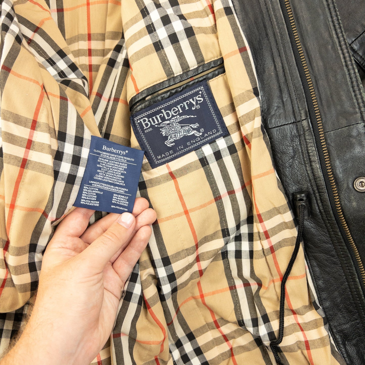 Vintage 90s Burberry Nova Check Lined Leather Jacket Size XL | XL, Black