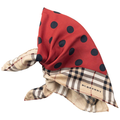 Vintage 2000s Burberry Nova Check Polka Dot Silk Scarf | O/S, Red