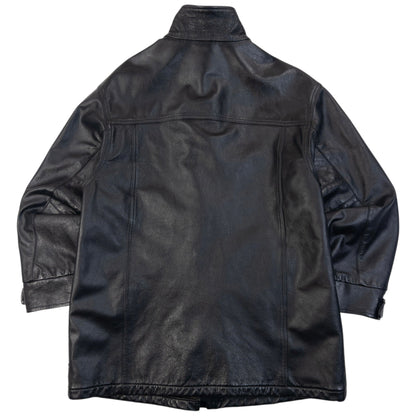 Vintage 90s Armani Jeans Zip Up Leather Jacket Size M | Medium, Black