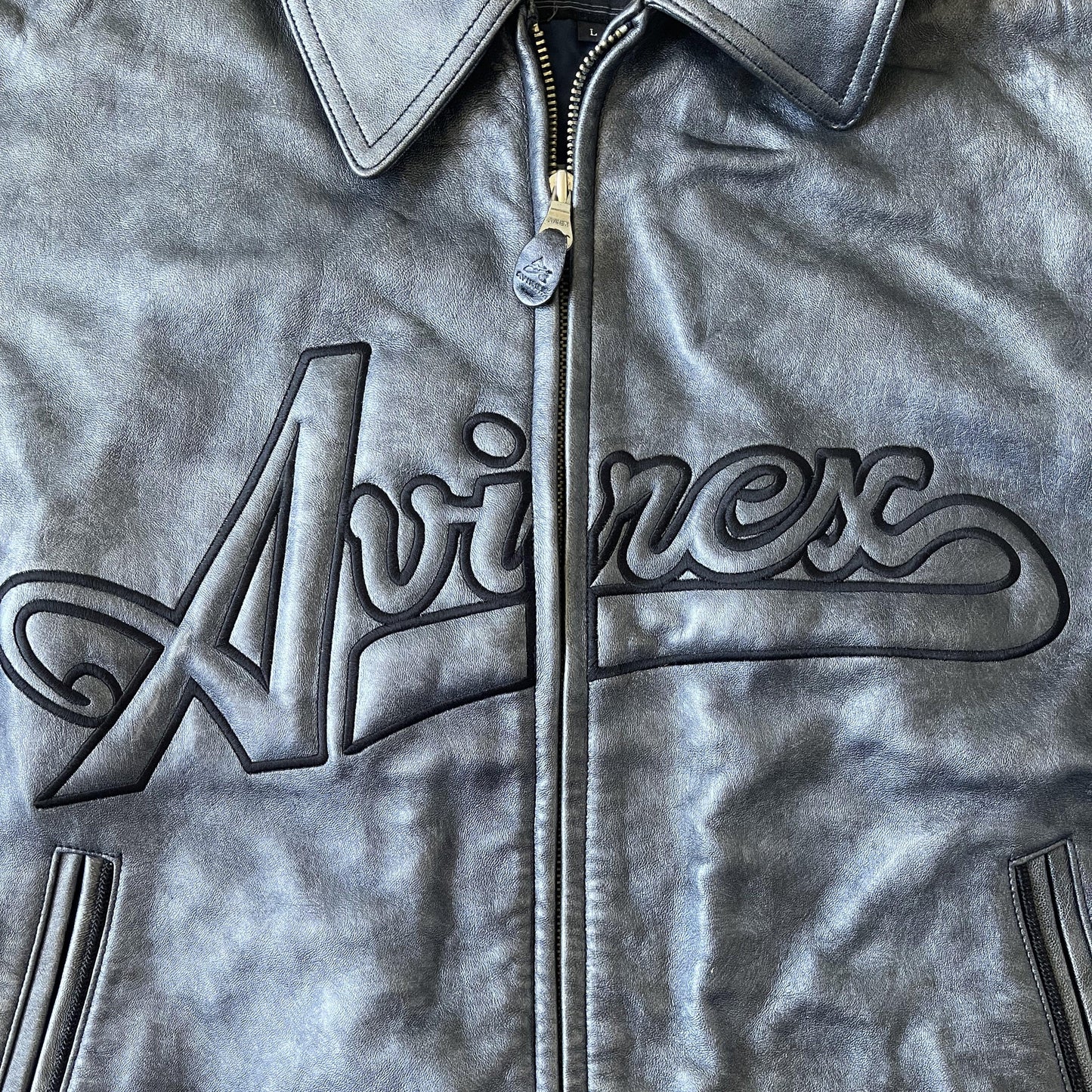 Avirex Spell Out Leather Varsity Jacket - L