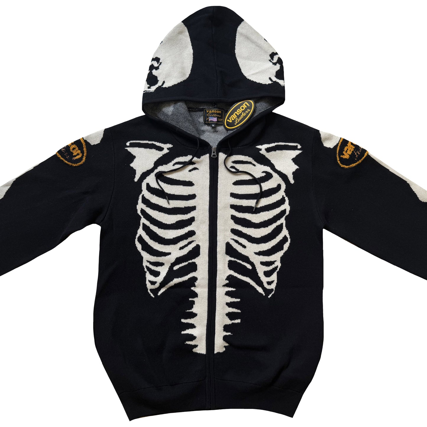 Vanson Leathers 14G Knitted Skeleton Hoodie - M | Medium, Black and White