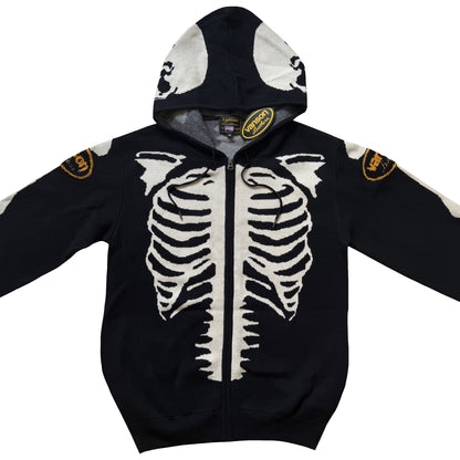 Vanson Leathers 14G Knitted Skeleton Hoodie - M | Medium, Black and White