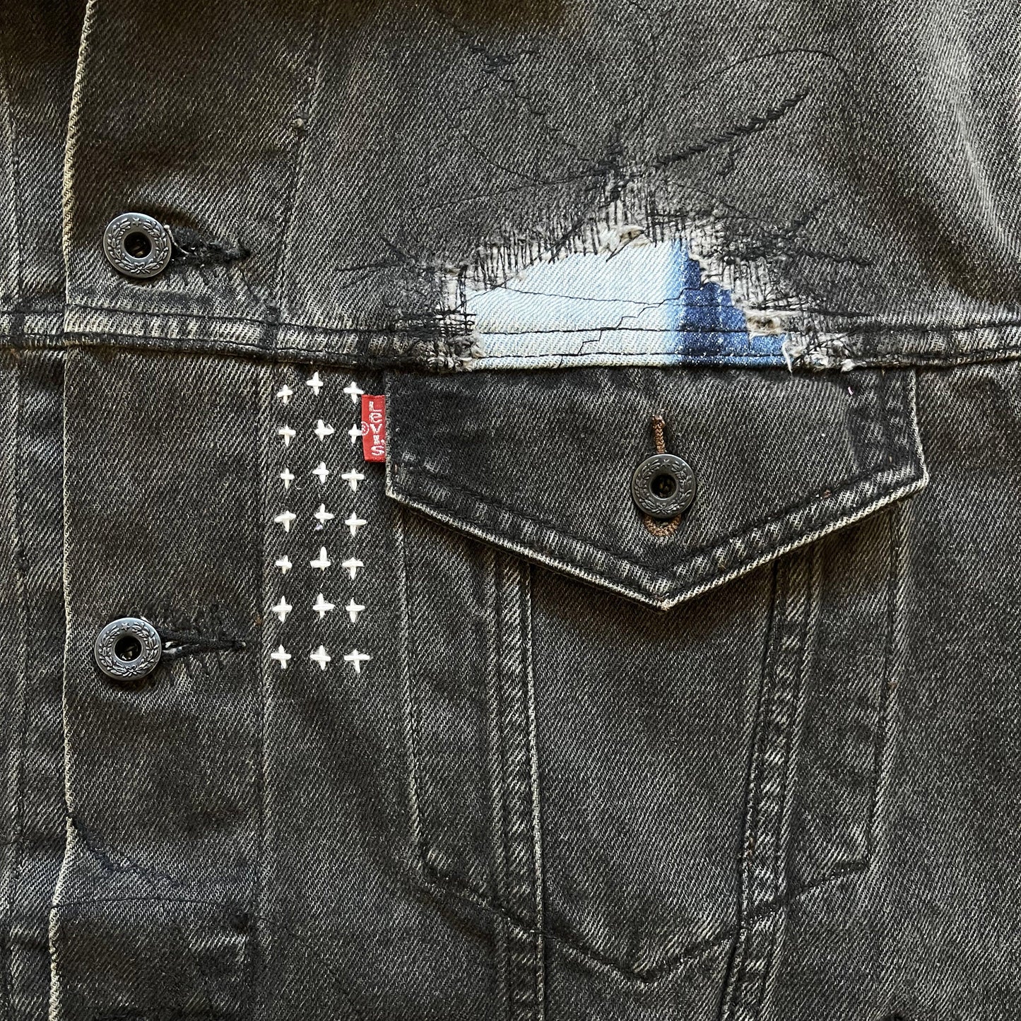 Boro Sashiko Distressed Denim Trucker Jacket - XL