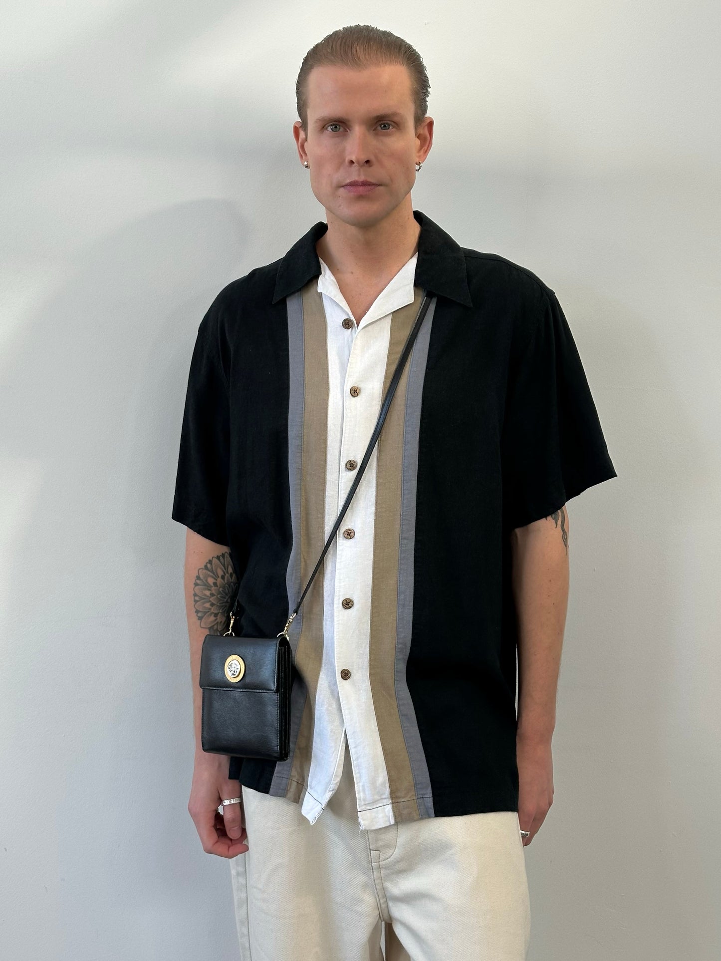 Vintage 1990s Linen Short Sleeve Stripe Shirt - XL