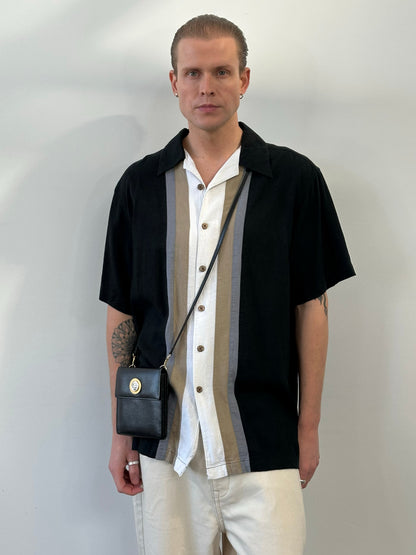 Vintage 1990s Linen Short Sleeve Stripe Shirt - XL