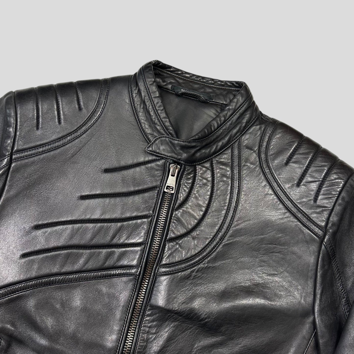 Gucci by Tom Ford AW00 Runway Spiral Leather Padded Moto Jacket - IT50 | Default Title, Black