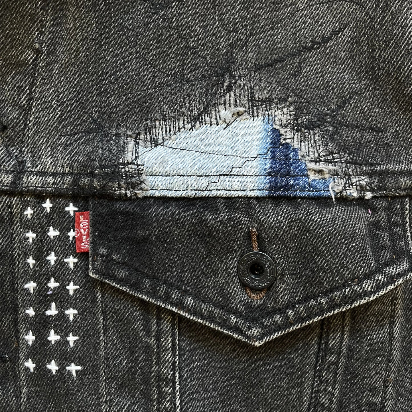 Boro Sashiko Distressed Denim Trucker Jacket - XL