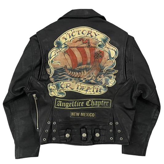 Avirex 'Victory or Death' Leather Biker Motorcycle Jacket - S