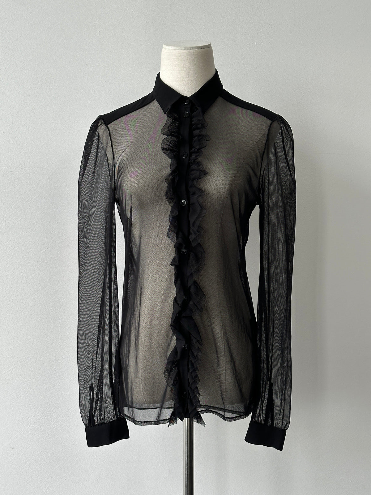 Vintage 2000s Sheer Ruffle Shirt - S