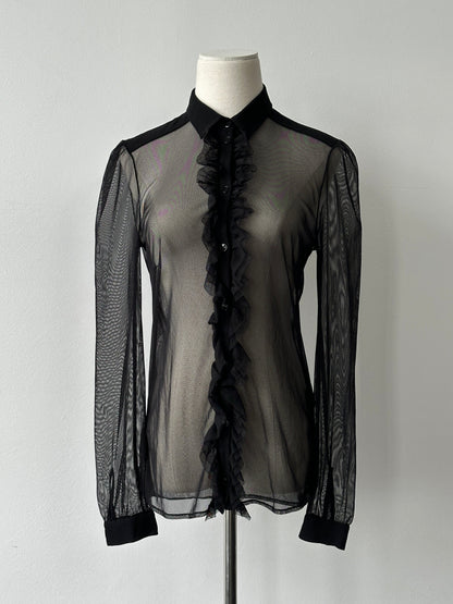 Vintage 2000s Sheer Ruffle Shirt - S