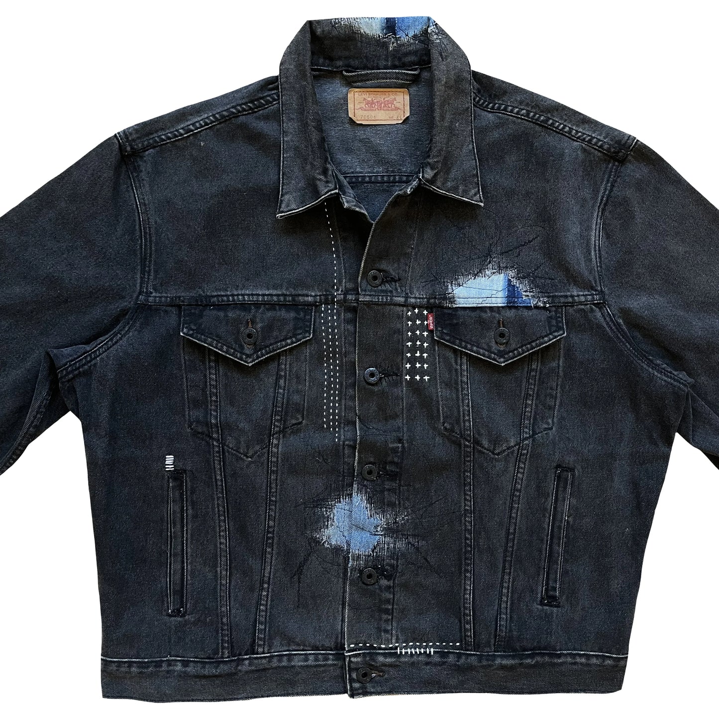 Boro Sashiko Distressed Denim Trucker Jacket - XL