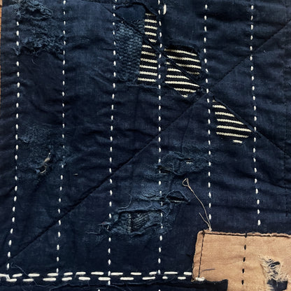 Indigo Collarless Boro Denim Jacket - M