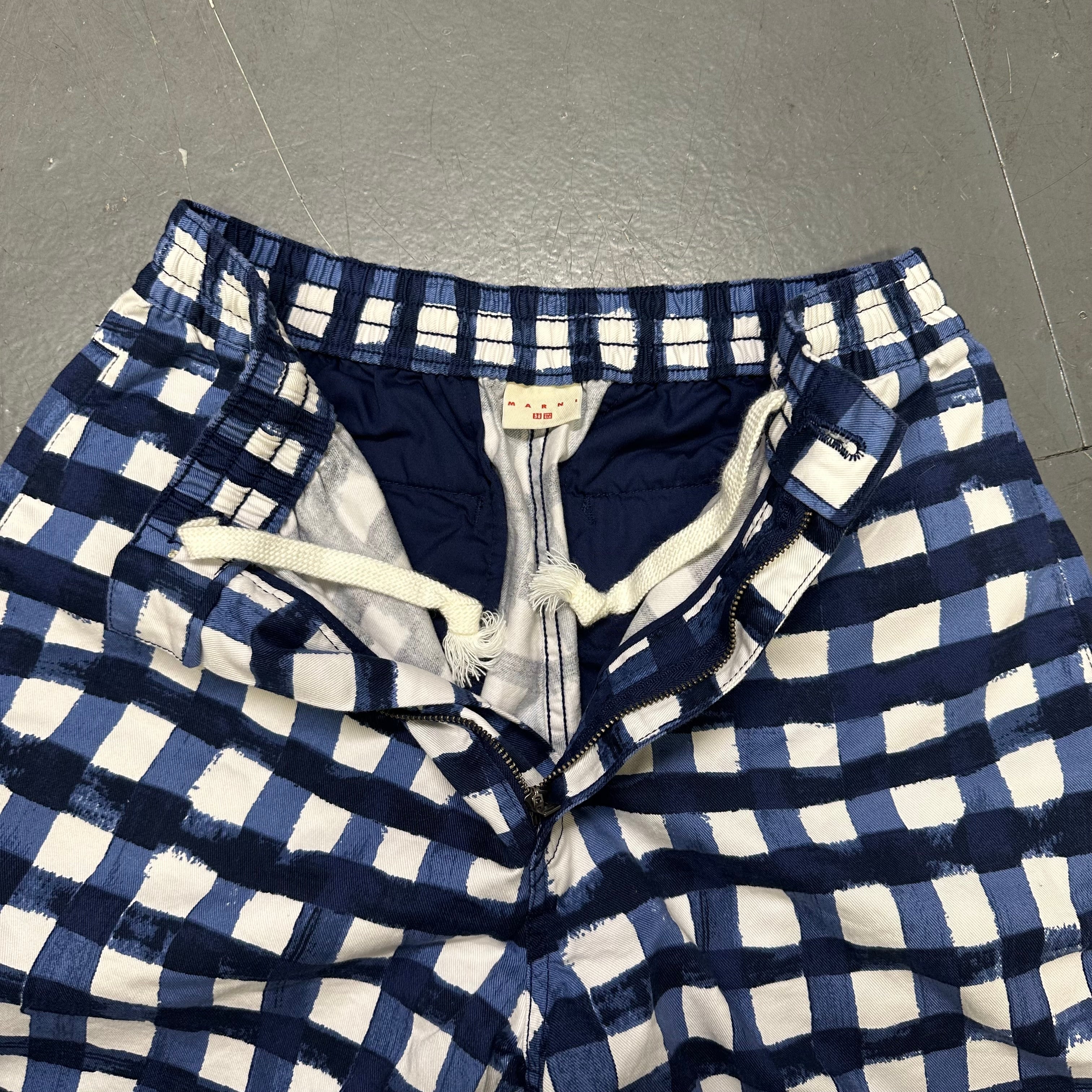 New MARNI hot x UNIQLO Mens Relaxed Wide-Fit Shorts Blue Plaid sz M Sold out