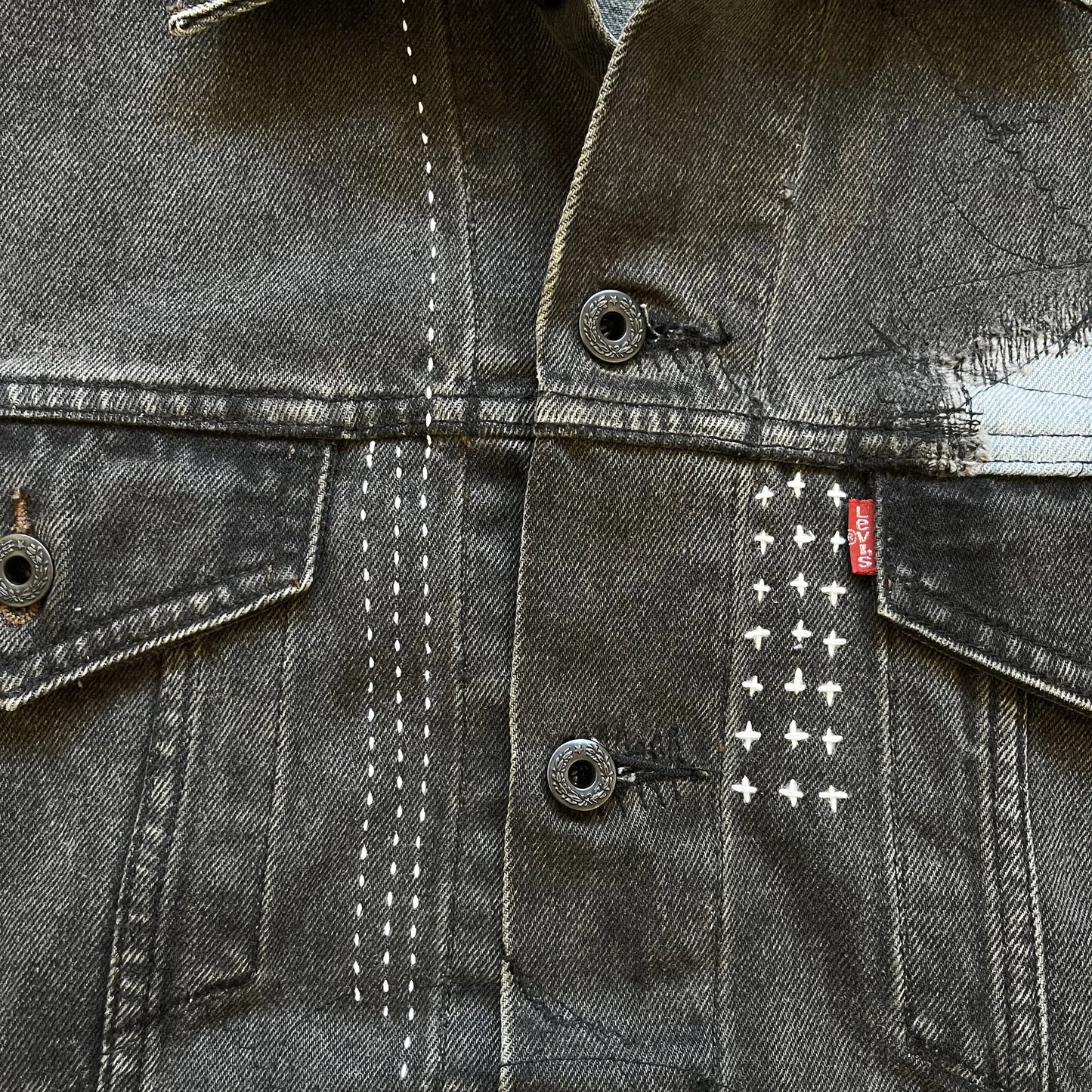 Boro Sashiko Distressed Denim Trucker Jacket - XL
