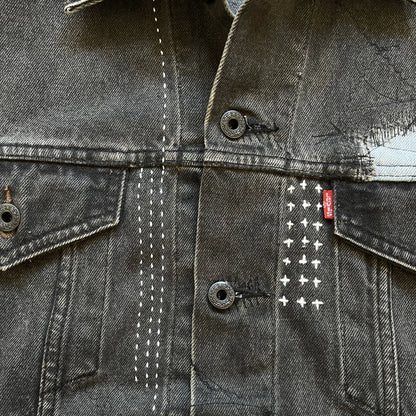 Boro Sashiko Distressed Denim Trucker Jacket - XL