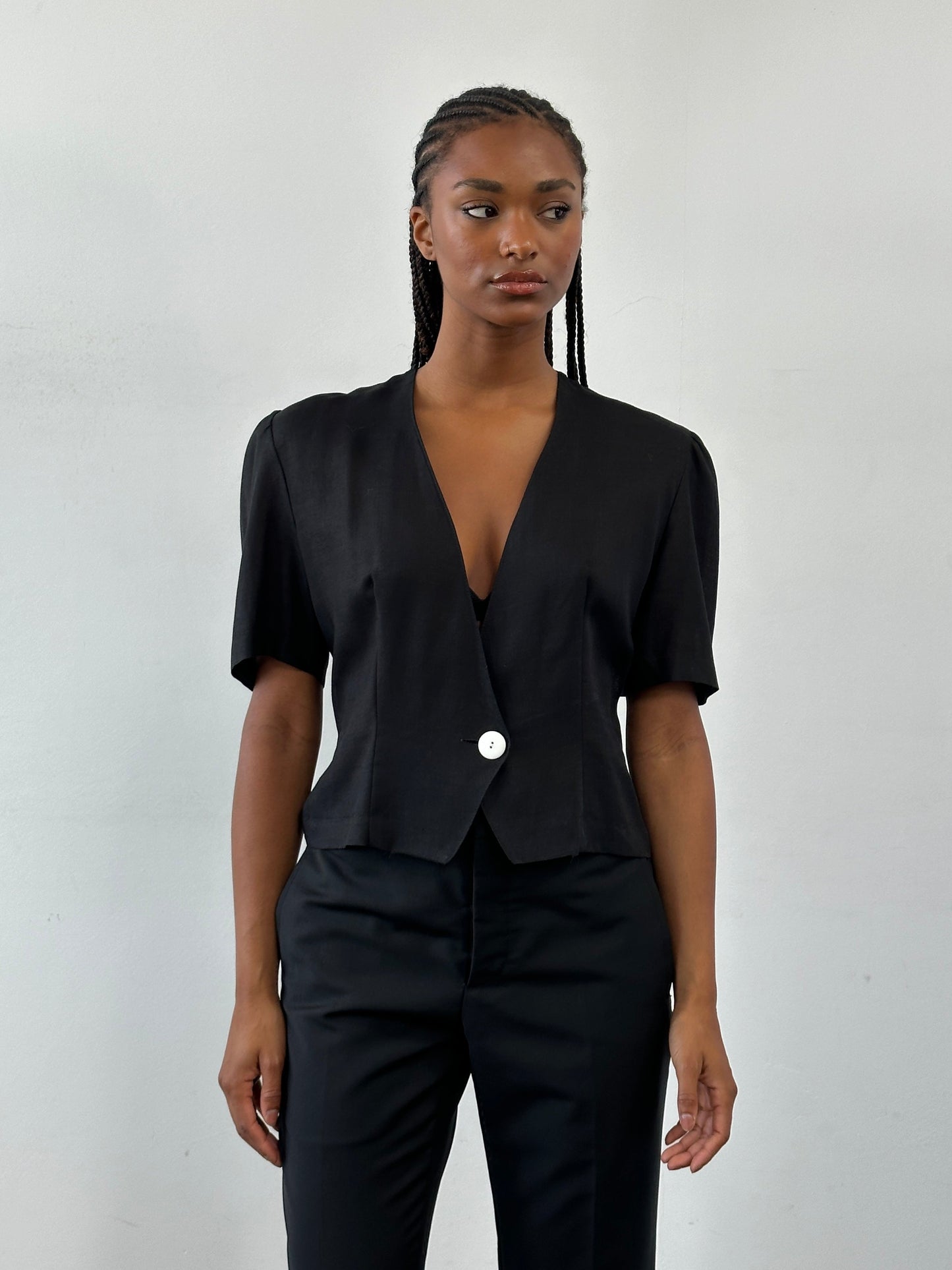 St Michael 1987 Cropped Short Sleeve Blazer - M