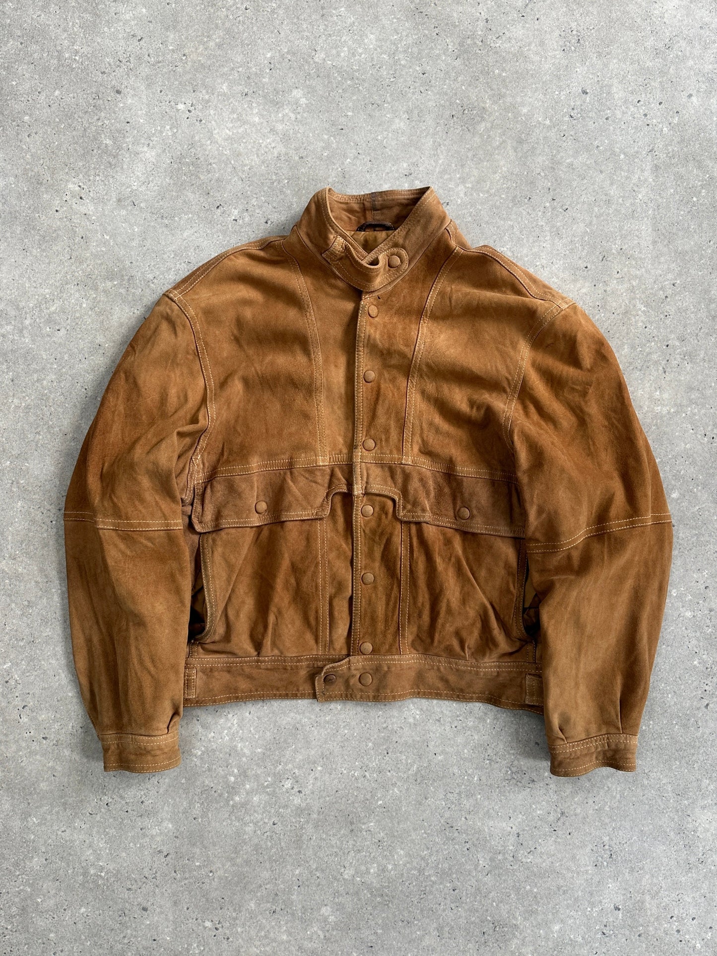Vintage High Neck Suede Bomber Jacket - M