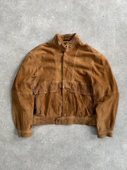 Vintage High Neck Suede Bomber Jacket - M