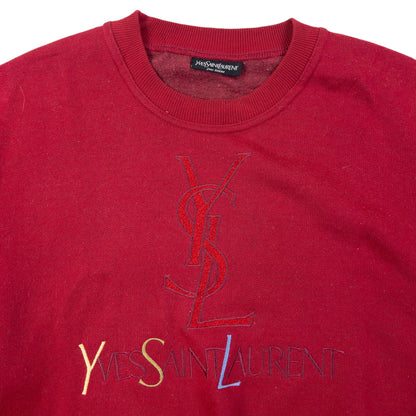 Vintage 90s YSL Yves Saint Laurent Embroidered Sweatshirt Size M | Medium, Red