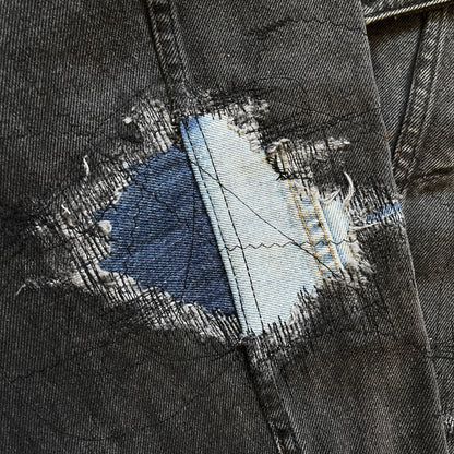 Boro Sashiko Distressed Denim Trucker Jacket - XL