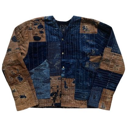 Indigo Collarless Boro Denim Jacket - M
