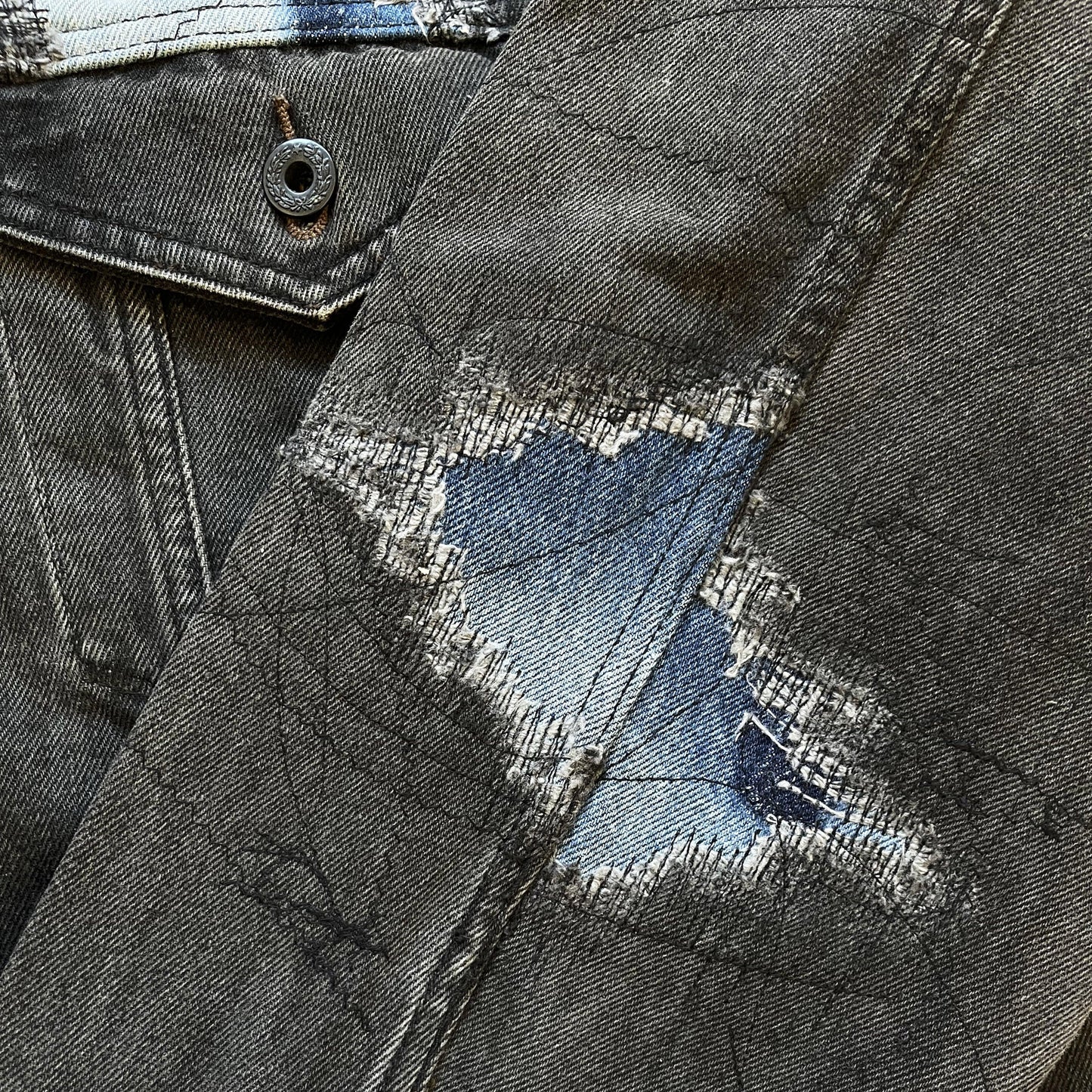 Boro Sashiko Distressed Denim Trucker Jacket - XL