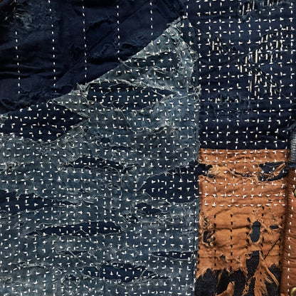 Indigo Collarless Boro Denim Jacket - M