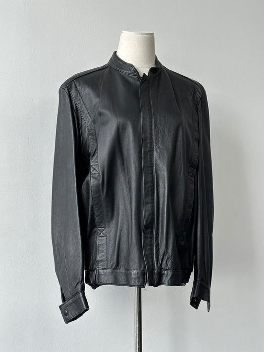 British Vintage 1990s Concealed Placket Leather Bomber Jacket - L