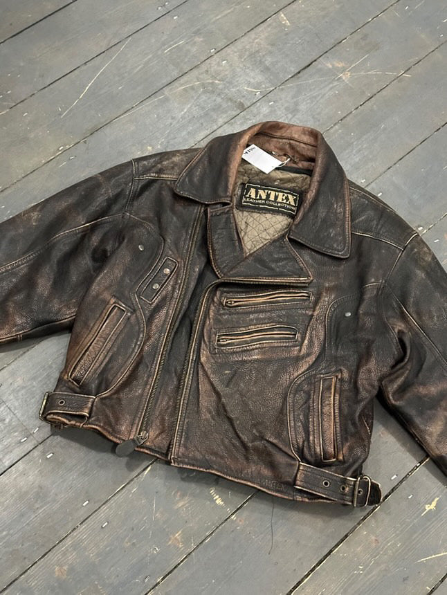 Vintage Distressed Motorcycle Jacket - XL