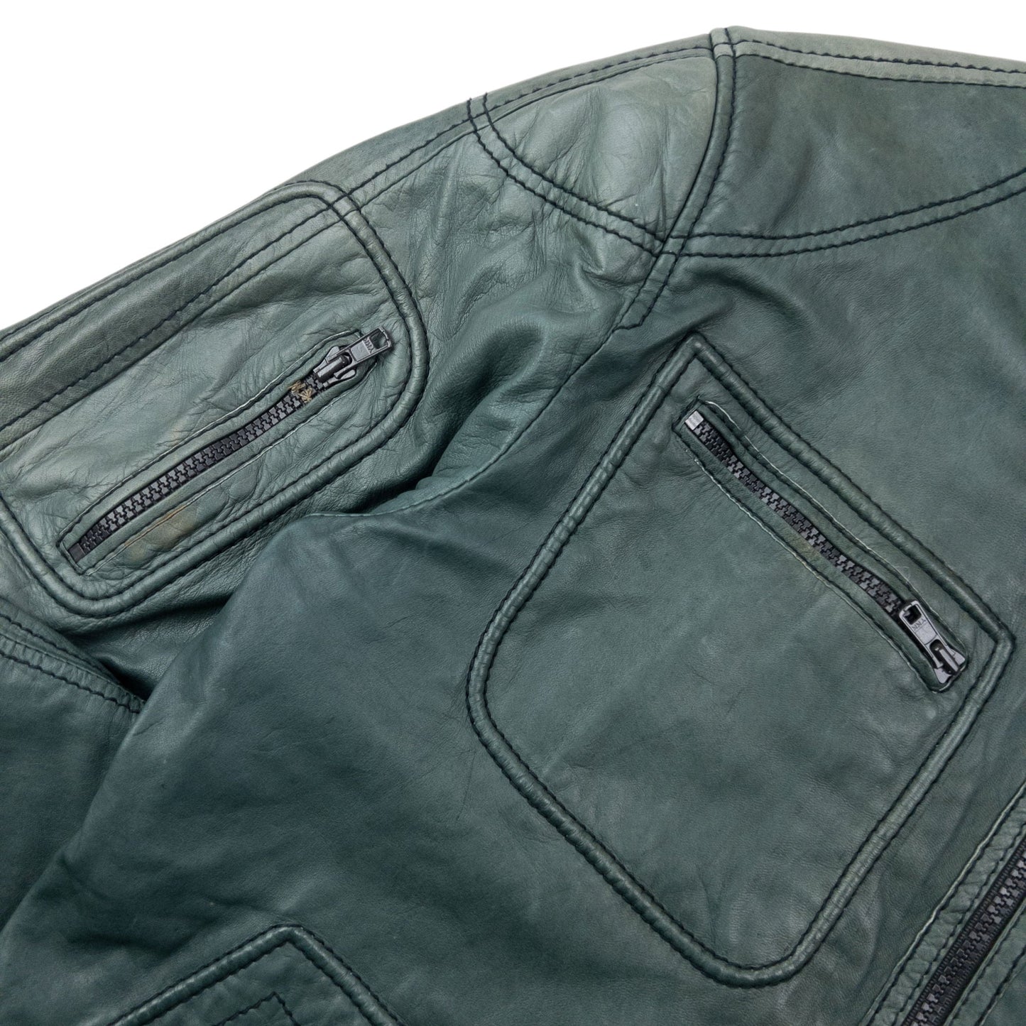 Vintage 2000s Diesel Zip Up Leather Jacket Size M | Medium, Green