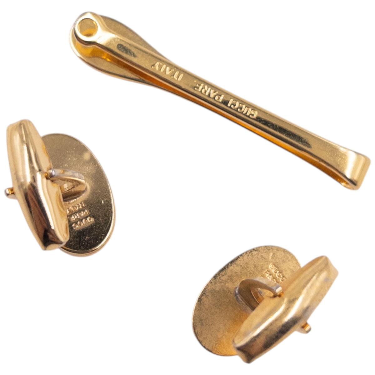 Vintage 90s Gucci Embossed Cufflinks & Tie Clip Set | O/S, Gold