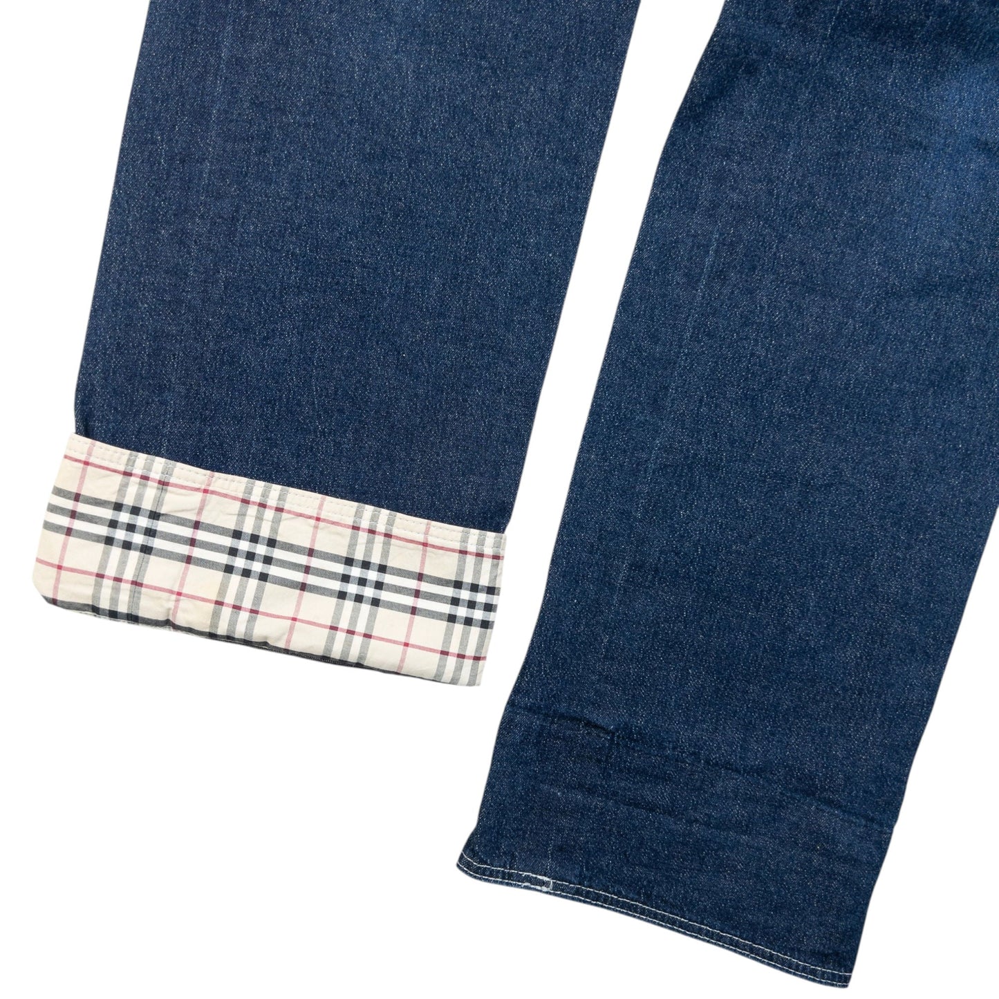 Vintage 2000s Burberry Nova Check Cuff Denim Jeans Size W27 | W27, Navy