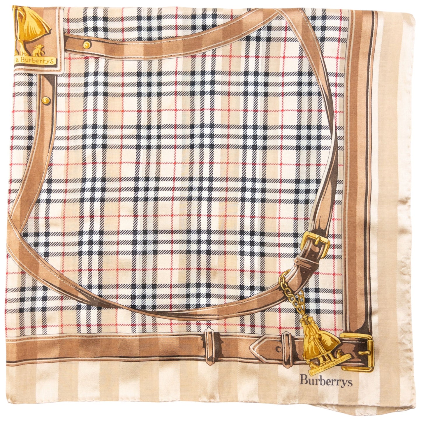 Vintage 90s Burberry Nova Check Silk Scarf | O/S, Beige, Black, Red, Gold
