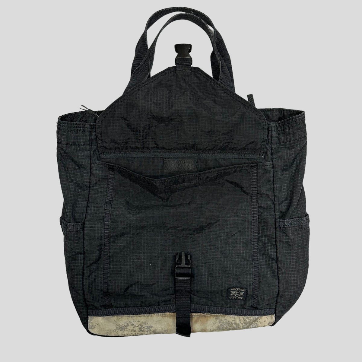 Porter 00’s Nylon Ripstop Grid Multipocket Tote Bag | O/S, Black