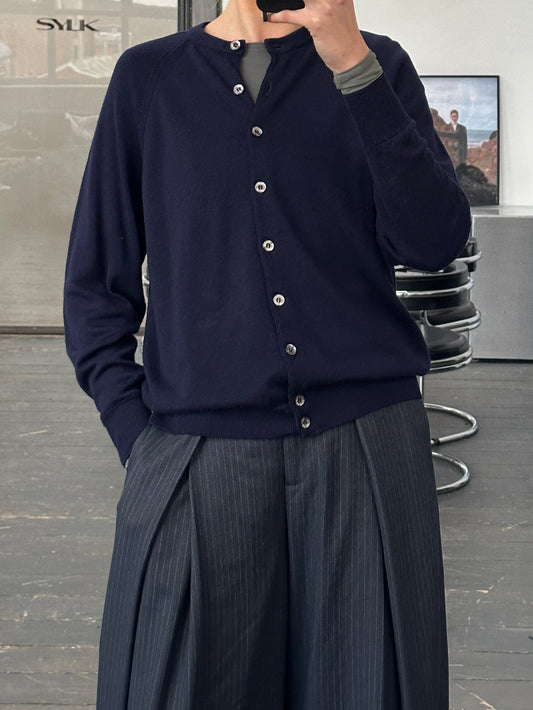 Vintage 1990s Scottish Pure Merino Wool Round Collar Cardigan - M