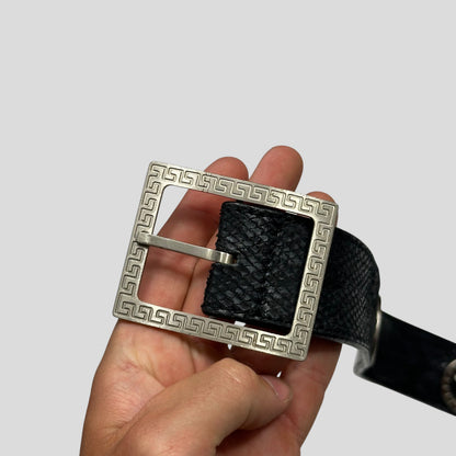 Gianni Versace 90’s Snakeskin Leather Greek Key Belt | O/S, Black
