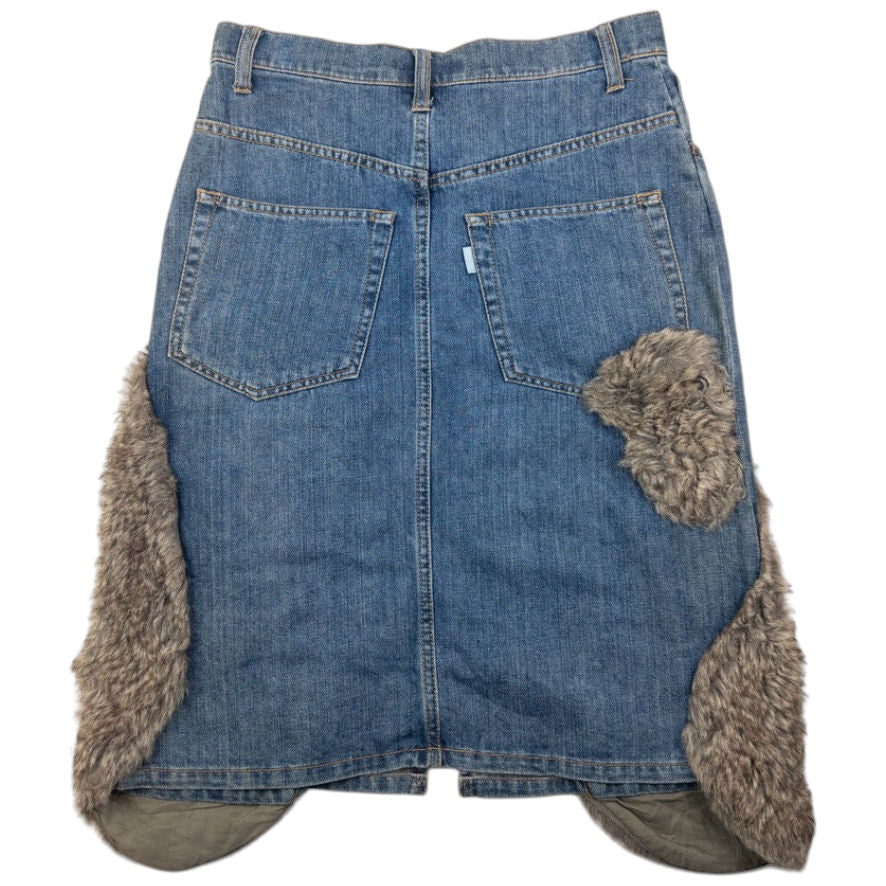 Vintage Ne-Net By Issey Miyake Fur Patch Denim Skirt Womens Size W28
