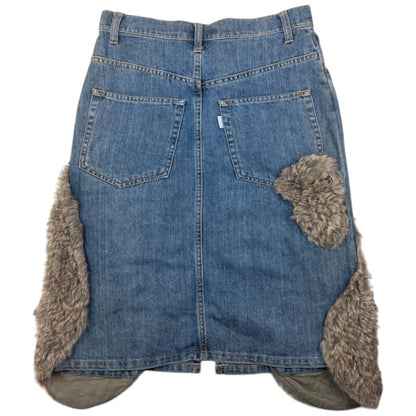 Vintage Ne-Net By Issey Miyake Fur Patch Denim Skirt Womens Size W28