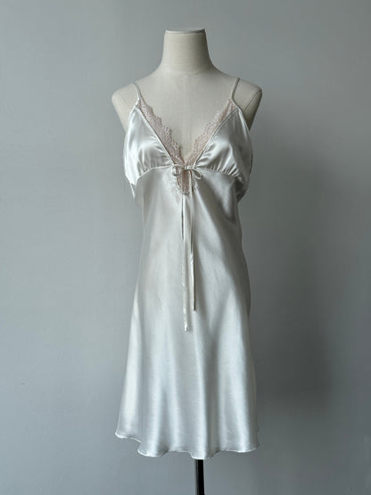 Vintage 2000s Satin Lace Midi Slip Dress - L