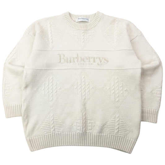 Vintage 90s Burberry Embroidered Wool Knit Jumper Womens Size S | Small, Cream