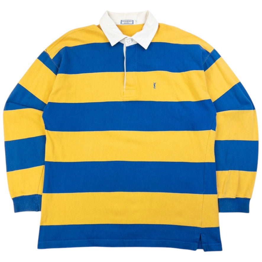 Vintage 80s YSL Yves Saint Laurent Striped Long Sleeve Rugby Polo Shirt Size S | Small, Multicoloured