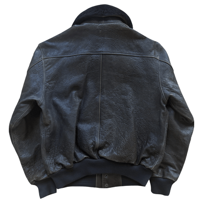 Avirex A2 Lambskin Leather Flight Jacket Boa Collar - L | Large, Black