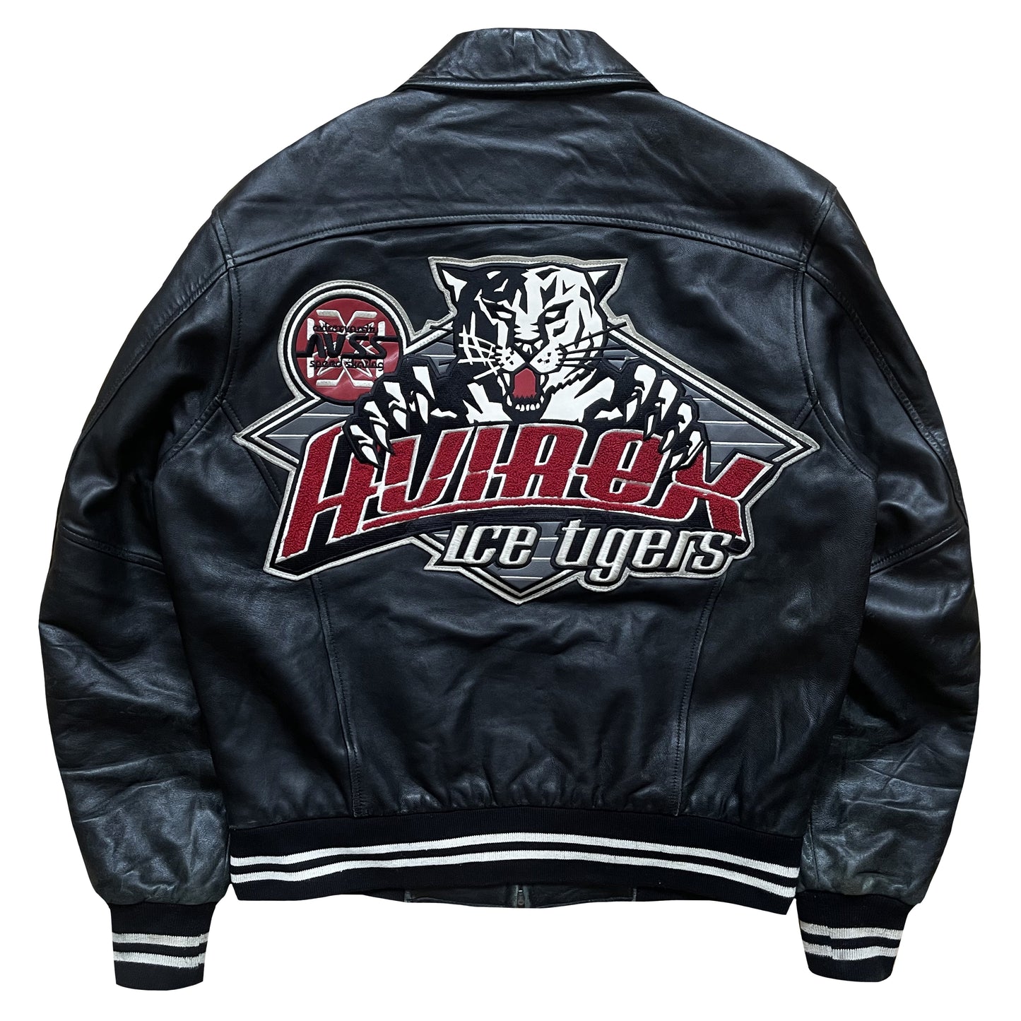 Avirex 'Ice Tigers' Leather Varsity Jacket - L