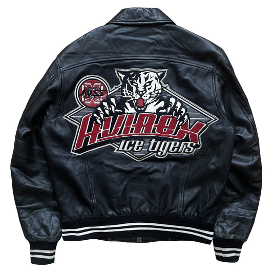 Avirex 'Ice Tigers' Leather Varsity Jacket - L