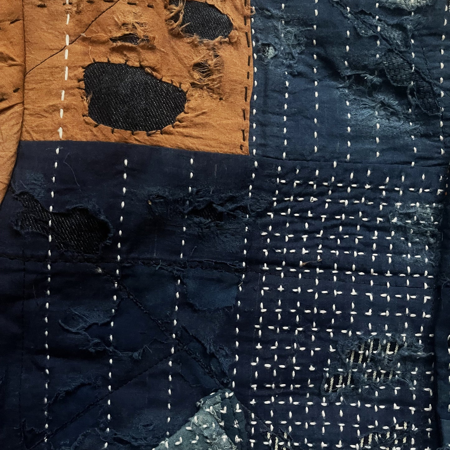 Indigo Collarless Boro Denim Jacket - M